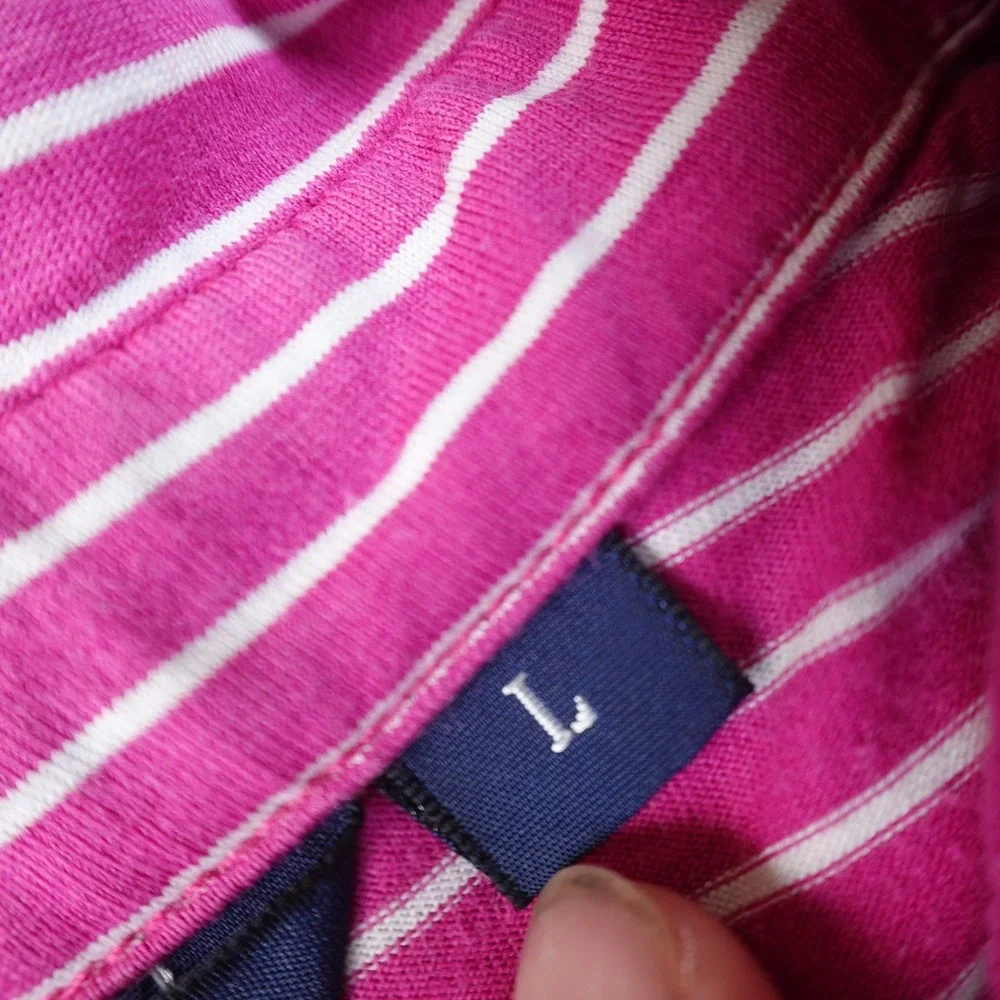 VTG Ralph Lauren Polo Shirt Mens L Pink White Stripe Pima Cotton Pony Logo Top